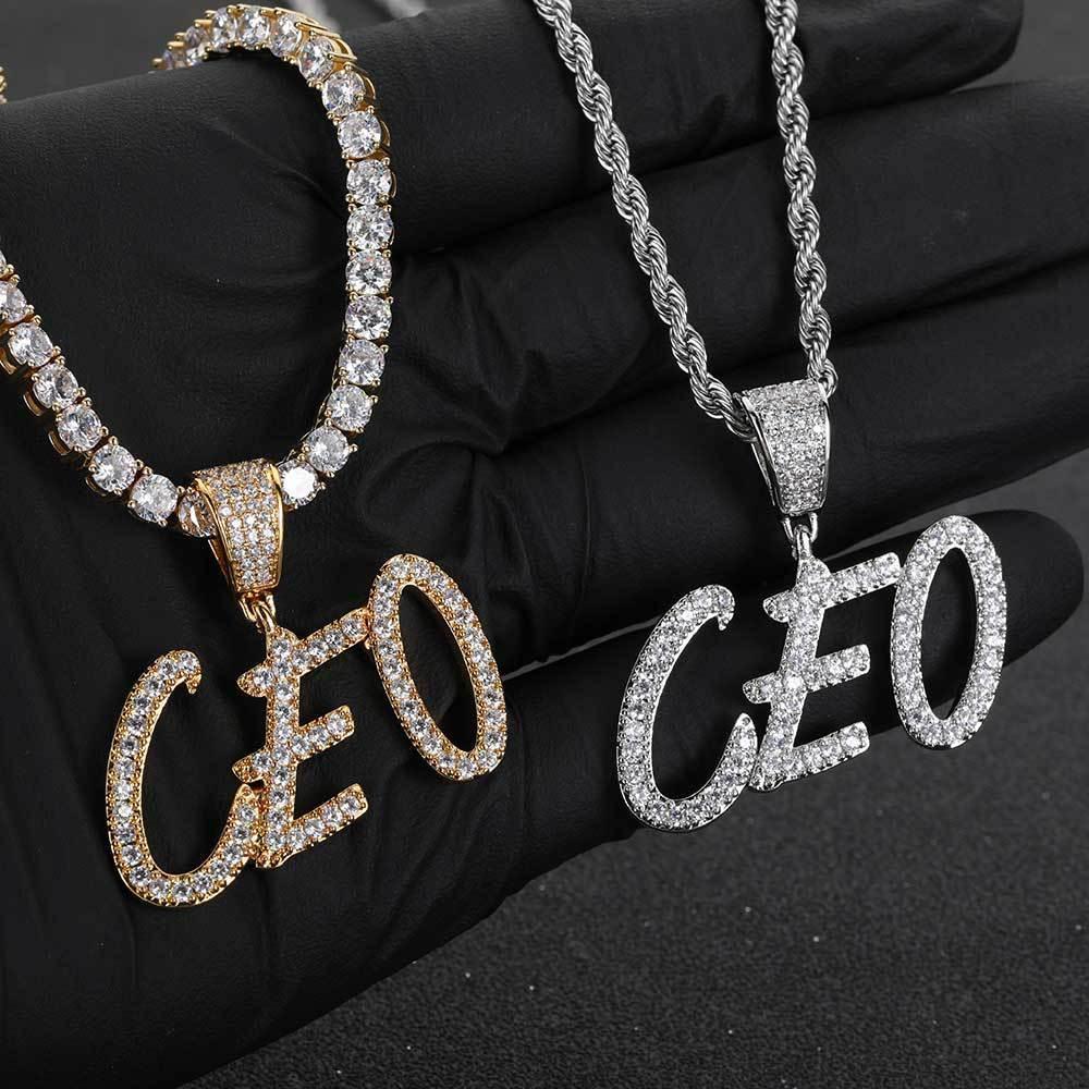 DIY Calligraphy Letter and Number Pendant Necklace with Micro-Pave Zircon for Men and Women | Caratix Jewelry - CaratixJewelry